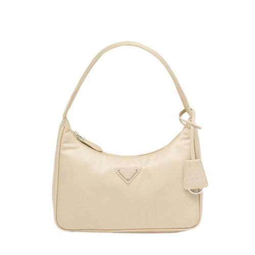 PRADA/普拉达 经典款Re-Edition 2000 系列 女士迷你米色尼龙饰可拆卸徽标吊饰手提腋下hobo包1NE515_RDH0_F0F24