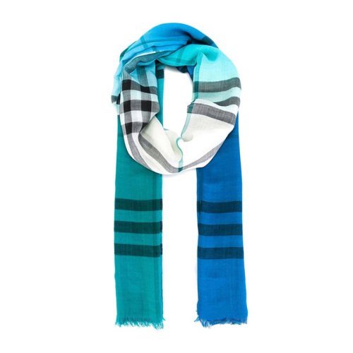 BURBERRY/博柏利 男女通用 中性蓝绿拼色格子流苏流行围巾围脖 3978147