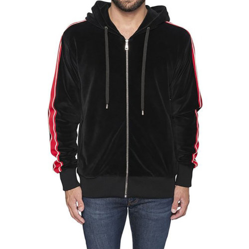 GUCCI/古驰 男性 经典黑色 抽绳 斜边条纹装饰 连帽 男士 卫衣 夹克 外套 527964_X9V07_1082