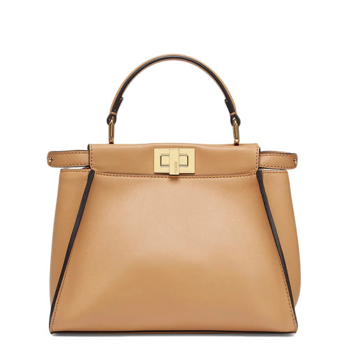 FENDI/芬迪  PEEKABOO ICONIC系列 女士迷你米色小牛皮旋转扣单肩手提包8BN244AHJWF1F1L