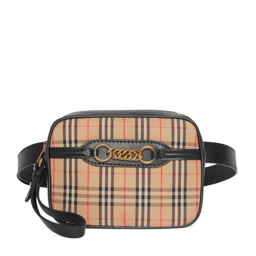 BURBERRY/博柏利  巴宝莉男包女士浅棕色条纹织物时尚百搭斜挎包胸包腰包  80073501  GMH0037K