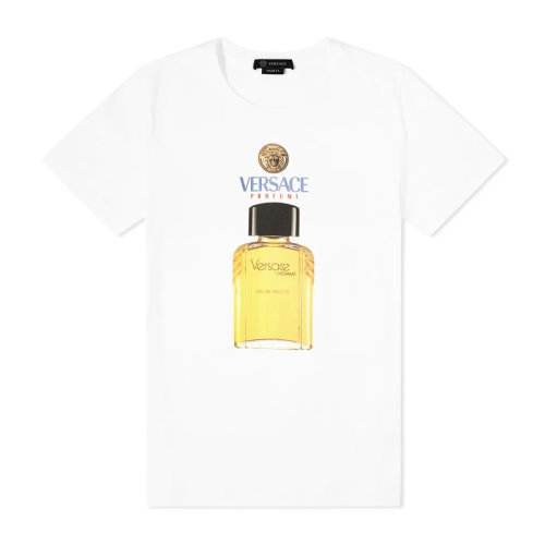VERSACE/范思哲 男士白色棉质经典字母徽标美杜莎头像香水瓶印花装饰圆领短袖上衣T恤 A85575-A228806-A1002