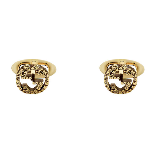 GUCCI/古驰 男女通用经典复古镂空纹理双G背面刻有蔓藤花纹18K金黄金袖扣 579823J85000718