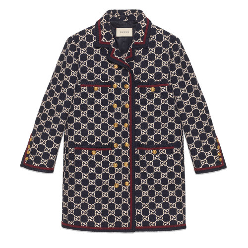 GUCCI/古驰 女士蓝色象牙白色GG花呢大衣577448ZAAMP4447