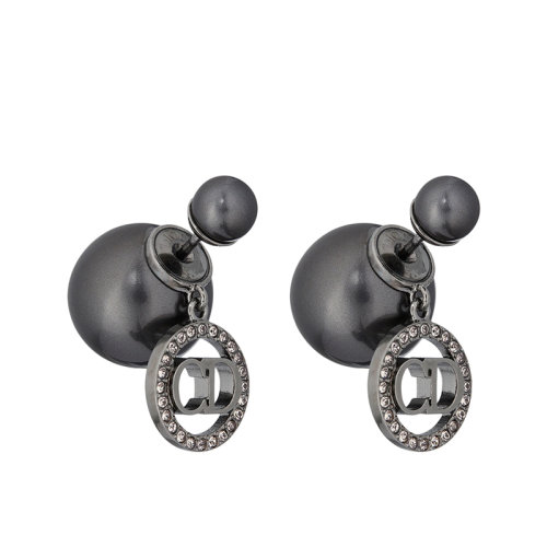 DIOR/迪奥 22新款TRIBALES系列 女士金属覆层金属灰色树脂珠饰黑色仿水晶装饰“CD”标志耳环E1941TRICY_D04S