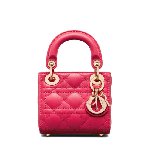 DIOR/迪奥 22春夏新款LADY DIOR系列 女士超迷你亮粉色藤格纹羊皮革单肩斜挎手提戴妃包S0856ONGE_M15F