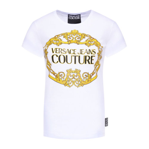 VERSACE JEANS/范思哲牛仔 女士纯色棉质经典字母徽标印花装饰圆领短袖上衣T恤 B2HVA7E0-30311 多色可选