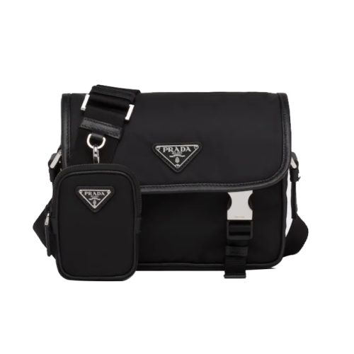 PRADA/普拉达 Saffisno 银扣三合一黑色单肩包 邮差包 2VD034VWOP