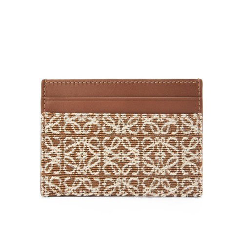 LOEWE/罗意威 22新款 女士棕褐色提花帆布小牛皮徽标压花卡片夹C604322X02-2713