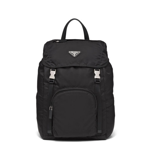 PRADA/普拉达  女士黑色再生尼龙翻盖开合拉链测口袋双肩背包1BZ039_RV44_F0002_V_OYO