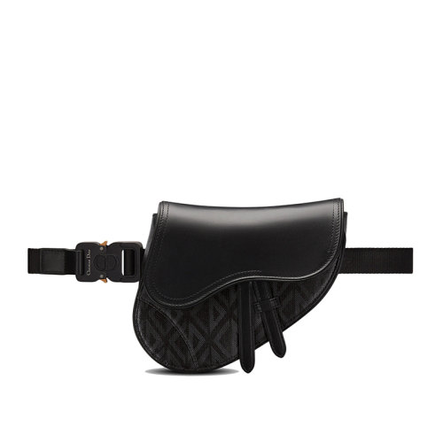 DIOR/迪奥 22春夏新款SADDLE系列 男士迷你黑色CD Diamond图案帆布光滑牛皮革翻盖单肩斜挎腰包马鞍包1ADPO022CDP_H43E