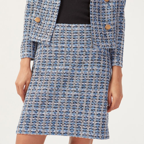 St.John/盛蔷2020冬季新款女士蓝格纹提花针织女士半身裙K7110L3