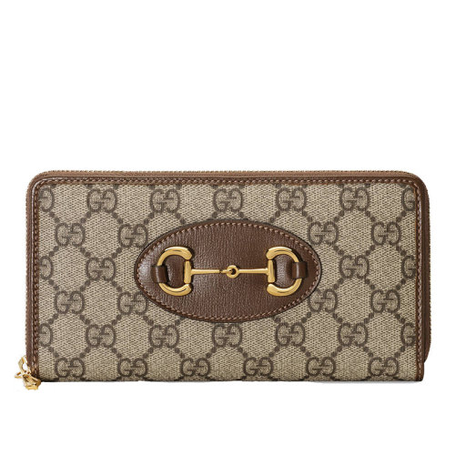 GUCCI/古驰 20 MORS 1955系列 经典老花帆布双G拼接金属马蹄扣Z型长款拉链手拿钱包 62188992TCG8563