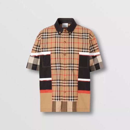  BURBERRY 22年秋冬 男士 镶拼格纹短袖棉质衬衫 80557321