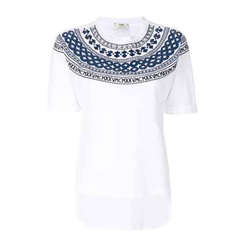 FENDI/芬迪  女装 服饰白色圆领棉质时尚印花 女士短袖T恤