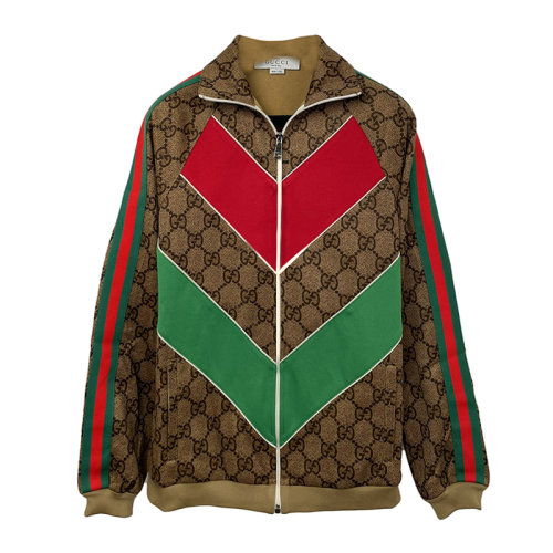 GUCCI/古驰 新款老花logo夹克 搭配绿红绿条纹 复古时尚 四季百搭男士夹克523488