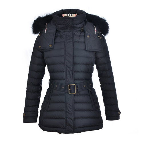 BURBERRY/博柏利 女士涤纶连帽短款收腰修身大毛领时尚外套羽绒服