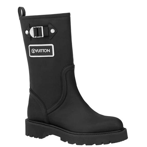 Louis Vuitton/路易威登 22年早春新款 TERRITORY系列 女士黑色小牛皮浸漆效果银扣中筒靴1A9H8F