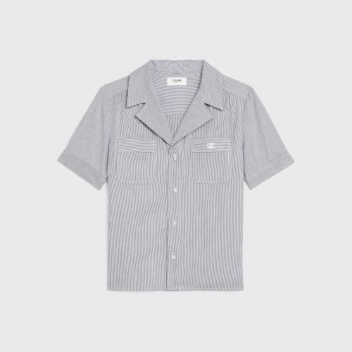  CELINE赛琳思琳 22年秋冬 女士 短袖衬衫 泡泡纱棉质开领衬衫 2B610191I.01WB