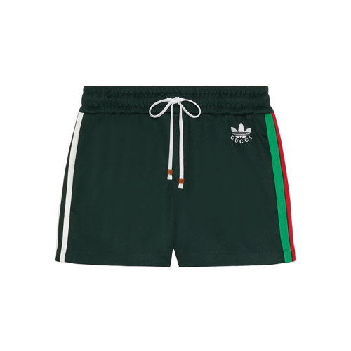 GUCCI/古驰 22年秋冬新款 adidas联名系列 女士深绿色棉质混纺运动短裤702413XJEGU3806