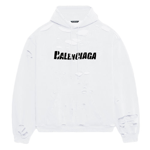 Balenciaga/巴黎世家      CAPS DESTROYED系列 男士白色棉质连帽衫卫衣659403TKVB69040