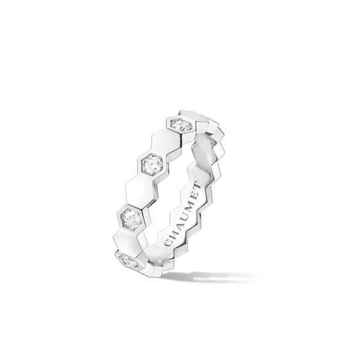 Chaumet/尚美 戒指/指环 Bee My Love系列 女士18k金白金半镶明亮切割钻石几何图案戒指 084676