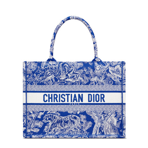 DIOR/迪奥 22新款DIOR BOOK系列 女士中号荧光蓝织物茹伊印花刺绣托特包M1296ZROC_M808