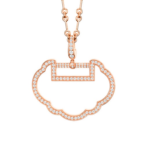 QEELIN/麒麟珠宝 YUYI系列 18K金玫瑰金镶嵌钻石大号镂空如意形状吊坠YY-010-OPD-RGD