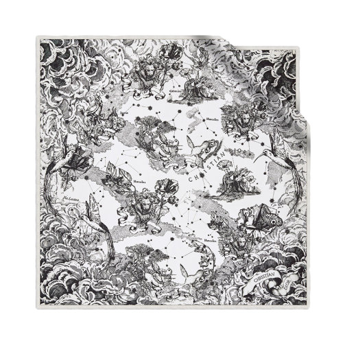 DIOR/迪奥 22年春夏新款 女士双面黑白Toile de Jouy Zodiac印花真丝斜纹布方巾头巾围巾15CON070I606_C011