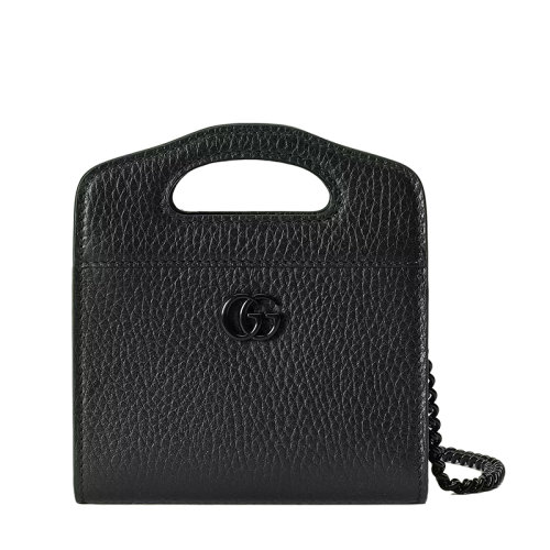 GUCCI/古驰 22春夏新款GG Marmont系列 女士黑色皮革同色系树脂双G点缀手提式钱包卡包70107417WFF1000