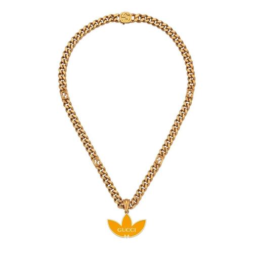 GUCCI古驰 22年秋冬 女士 adidas x Gucci联名系列饰Trefoil吊坠马衔索链项链 702895 J1631 80