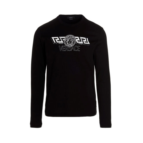 VERSACE/范思哲 男士纯色棉质徽标装饰圆领长袖上衣T恤 10042291-A02800 多色可选