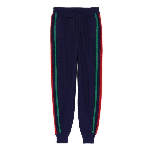  GUCCI古驰 22年秋冬 男士 饰织带针织羊毛慢跑长裤 713508 XKCN9 4684