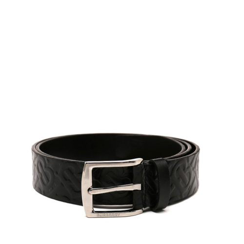 BURBERRY/博柏利 腰带21春夏新款Monogram男士黑色标识图案金属TB标针扣压纹皮带 8015603