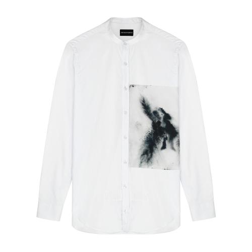 Emporio Armani/安普里奥阿玛尼 白色 男士水墨晕染图案装饰条纹长袖正装衬衫 51CF2T-5122C-019 断码