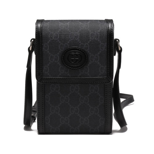 GUCCI/古驰【22秋冬新款】男士帆布配皮互扣式双G单肩斜挎包双G老花图案迷你款 699402 92TCF