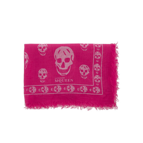 Alexander McQueen/亚历山大麦昆  秋冬粉红色经典骷髅头百搭丝巾