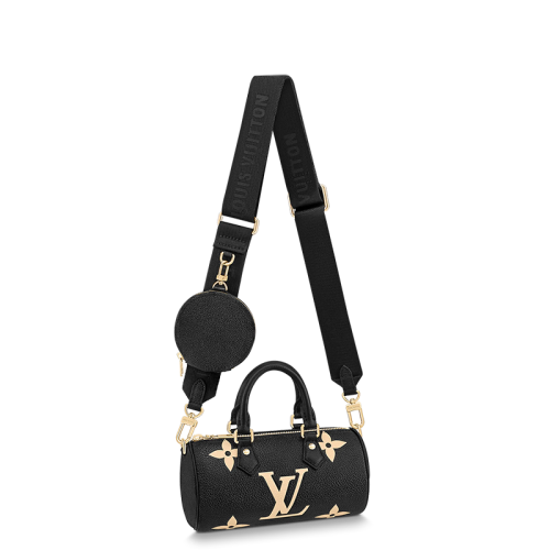 Louis Vuitton/路易威登 22春夏新款PAPILLON BB系列 小号 巴比龙 女士黑色/米白色双色老花压纹粒面牛皮金扣单肩斜跨手提包 M45980