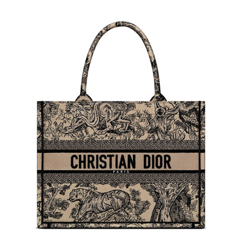 DIOR/迪奥 22新款BOOK TOTE系列 女士中号棕色面料茹伊印花刺绣单肩手提托特包M1296ZTDT_M16E