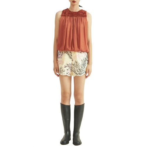 19年春夏款nisiss/怡夕花形衣角印花布短裤女士短裤n182xi04