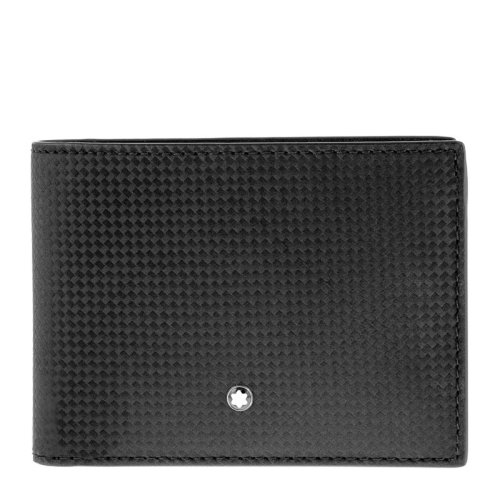 MontBlanc/万宝龙 男女同款中性黑色编织碳纤维设计皮革皮革短款双折钱夹钱包卡夹卡包零钱包 114637