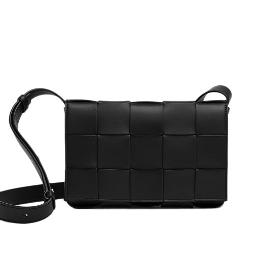 Bottega Veneta/葆蝶家 经典款CASSETTE系列 黑色小羊皮双面正交编织单肩豆腐包578004VMAY11229