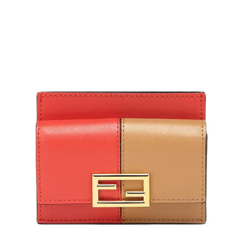 FENDI/芬迪  女士双色调红色米色皮革金色金属饰面卡包卡片夹8M0423A1KSF1FVR