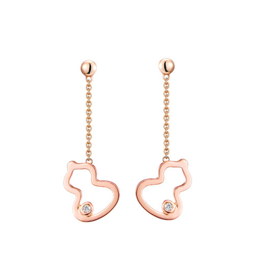 QEELIN/麒麟珠宝 经典WULU系列 18K金玫瑰金小号镂空葫芦形状内嵌两颗钻石耳坠耳环WU-ER0003A-RGD