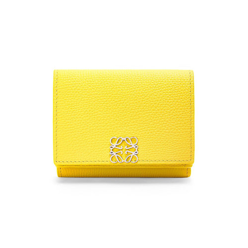 LOEWE/罗意威 22新款 女士柠檬草色鹅卵石纹牛皮革徽标压扣三折钱包C821TR2X02-8240