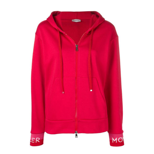 Moncler/蒙克莱 蒙口 女装袖口品牌字母红色女士拉链连帽卫衣 8459400V800045B