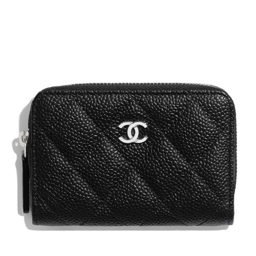 CHANEL/香奈儿 经典款 黑色菱形绗缝粒面牛皮革银扣拉链开合零钱包AP0216Y01588C3906