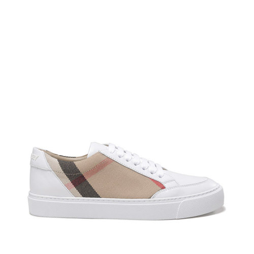 BURBERRY/博柏利 【22秋冬新款】 女款织物配皮系带休闲运动鞋板鞋光学白色典藏米色House格纹 80567121