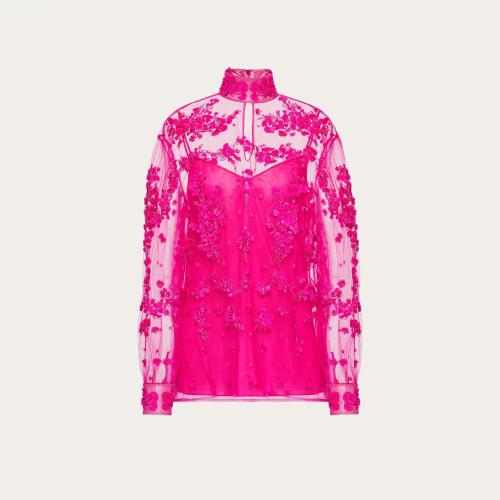  VALENTINO华伦天奴 22年秋冬 女士 长袖衬衫 TOP BRODé TULLE ILLUSIONE 1B0AE7271EDUWT