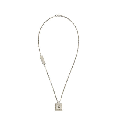 FENDI/芬迪  FF GUILLOCHéE系列 钯色金属FF图案扭索饰纹雕刻吊坠项链7AJ533B08F1987